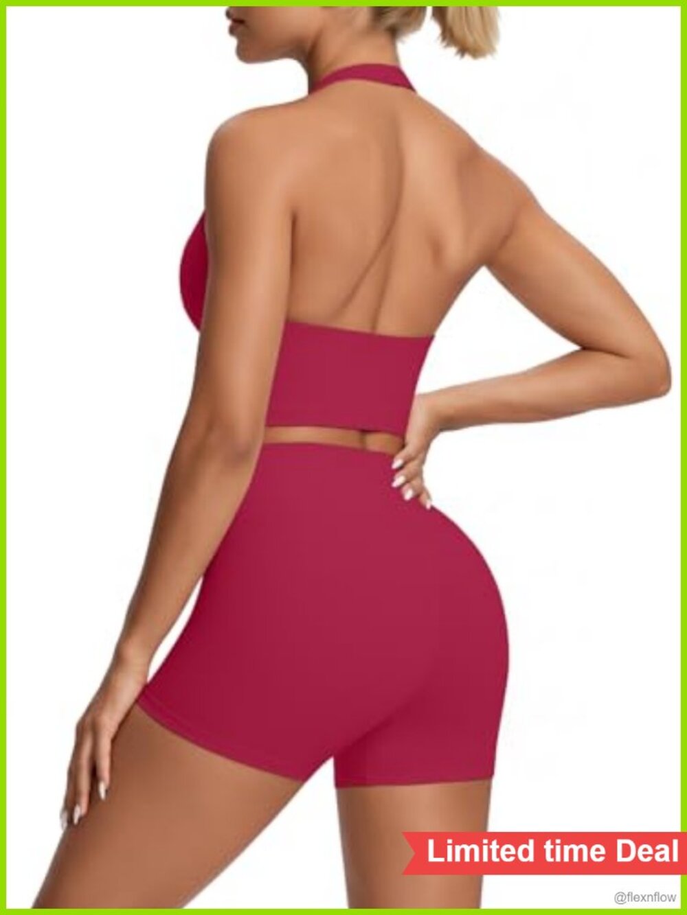 2 Piece Workout Set Halter Neck Sports Bra High Waisted Biker Shorts
